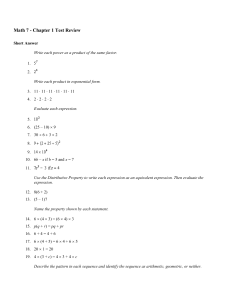 Math 7 - Chapter 1 Test Review