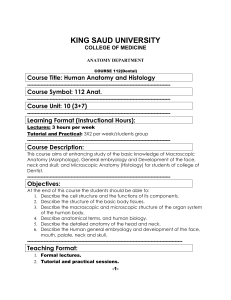 Course Title: Human Anatomy and Histology