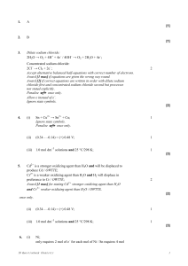 1. A [1] 2. B [1] 3. Dilute sodium chloride: 2H 2 O → O 2 + 4H + + 4e