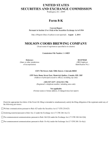 MOLSON COORS BREWING CO (Form: 8-K