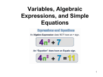Variables, Algebraic Expressions, and Simple Equations