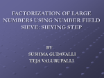 Factorization of Large Numbers using Number Field Sieve: Sieving