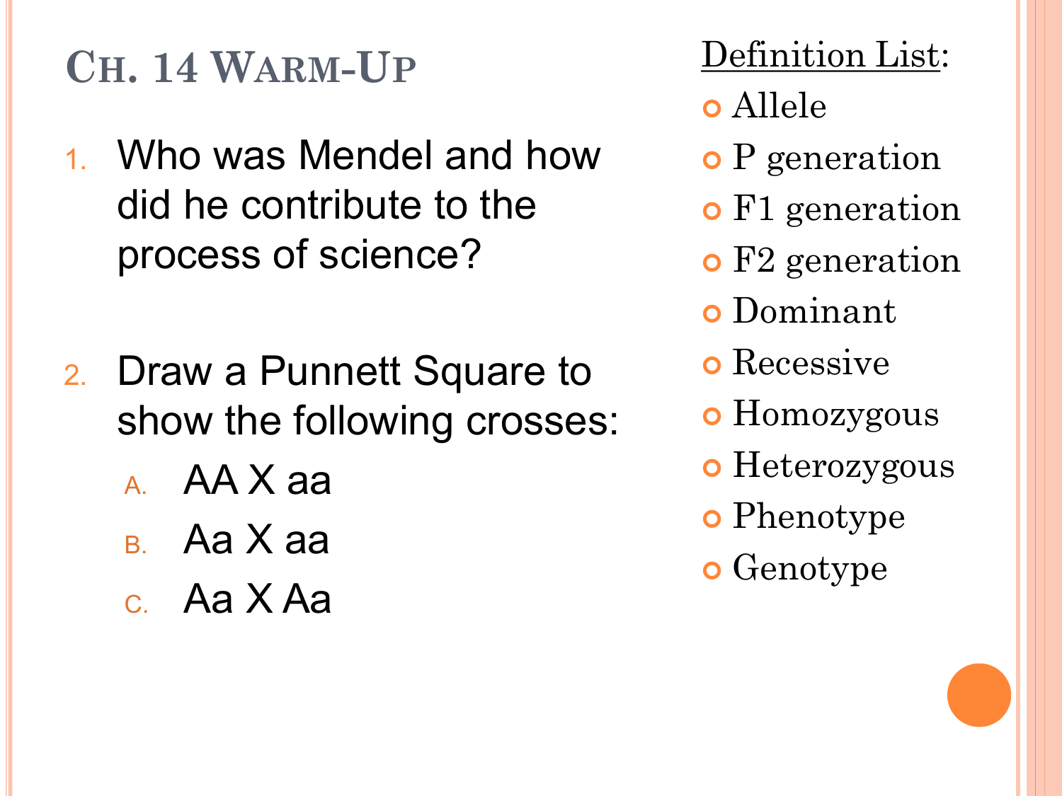 Ch 14 Warm Up Ch 14 Warm Up