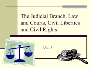 Unit 5 – The Judicial Branch, Law and Courts, Civil Liberties and