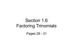 Section 1.6 Factoring Trinomials