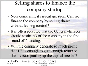 Selling shares to finance the company startup