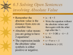6.5 Solving Open Sentences involving Absolute Value