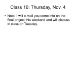 Class 16: Thursday, Nov. 4