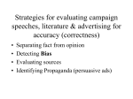 Strategies for evaluating campaign speeches, literature
