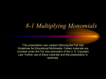 Algebra 8-1 Multiplying Monomials