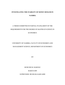 investigating the stability of money demand in namibia a thesis
