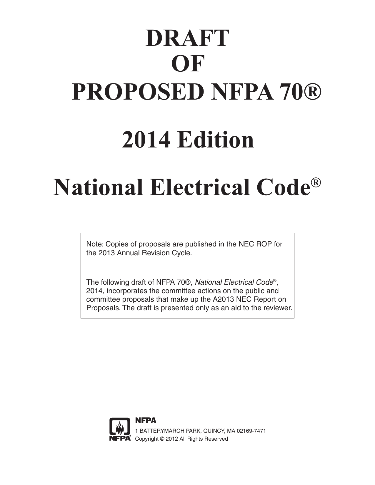 Draft Of Proposed Nfpa 70 2014 Edition National Electrical