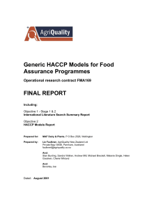 Generic HACCP Models for Food Assurance Programmes