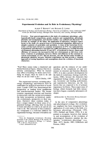 Experimental Evolution and Its Role in