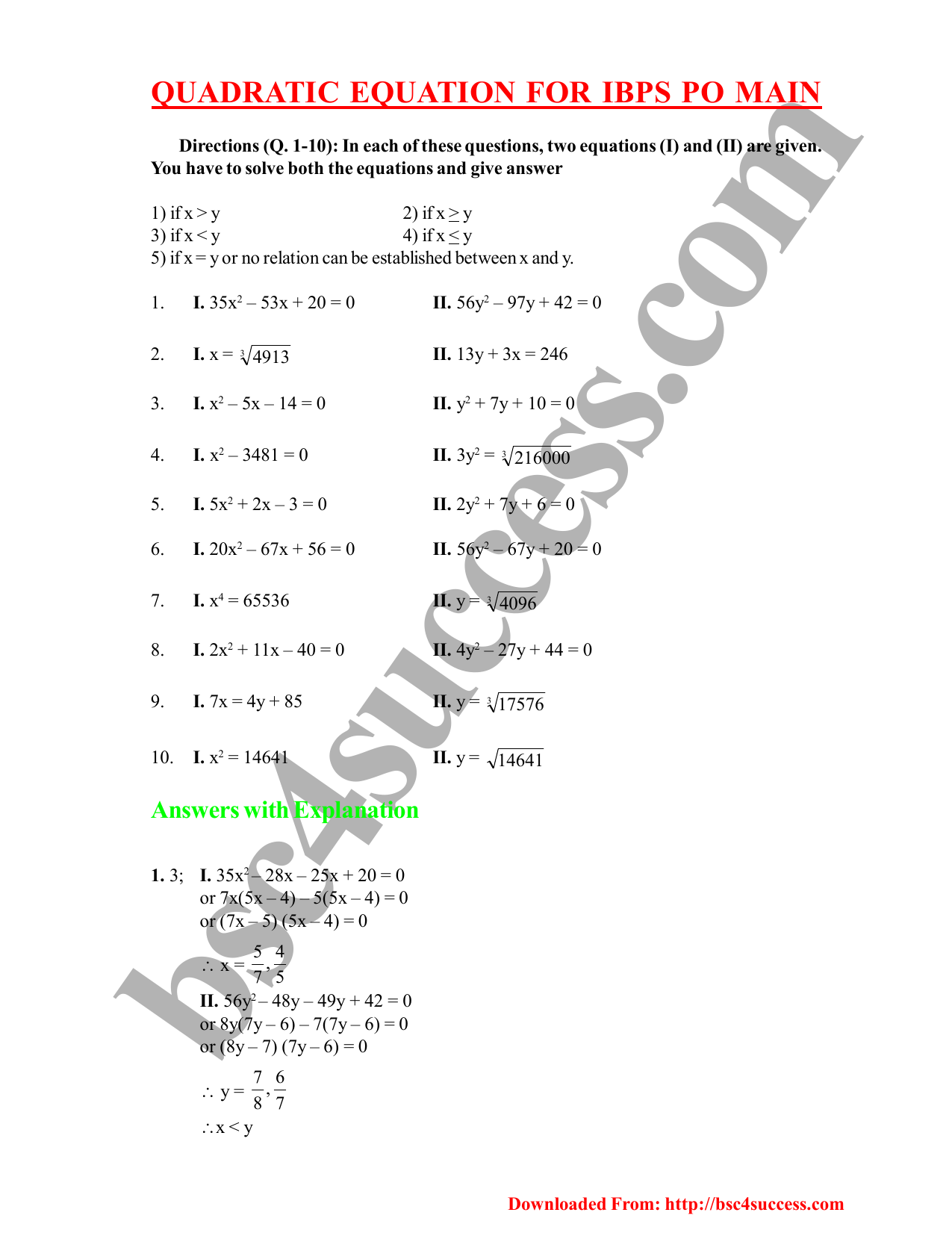 Quadratic Equation For Ibps Po Main Quadratic Equation For Ibps Po Main