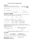 Unit 1 Overview: Number Theory ARRAYS SQUARE NUMBERS