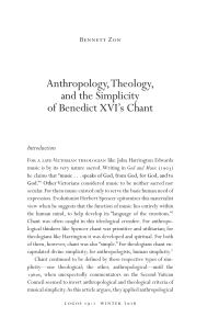 Anthropology, Theology, and the Simplicity of Benedict XVI`s Chant