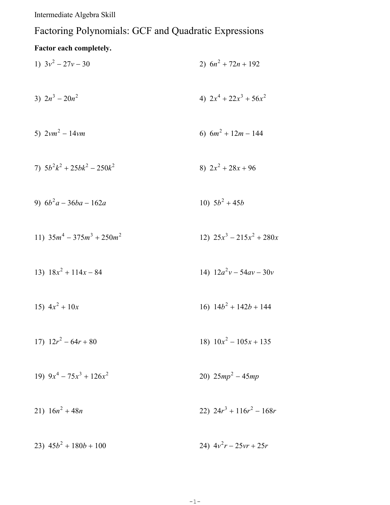 homework 5 factoring polynomials gcf answer key