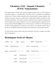 Chemistry 1110 – Organic Chemistry IUPAC Nomenclature