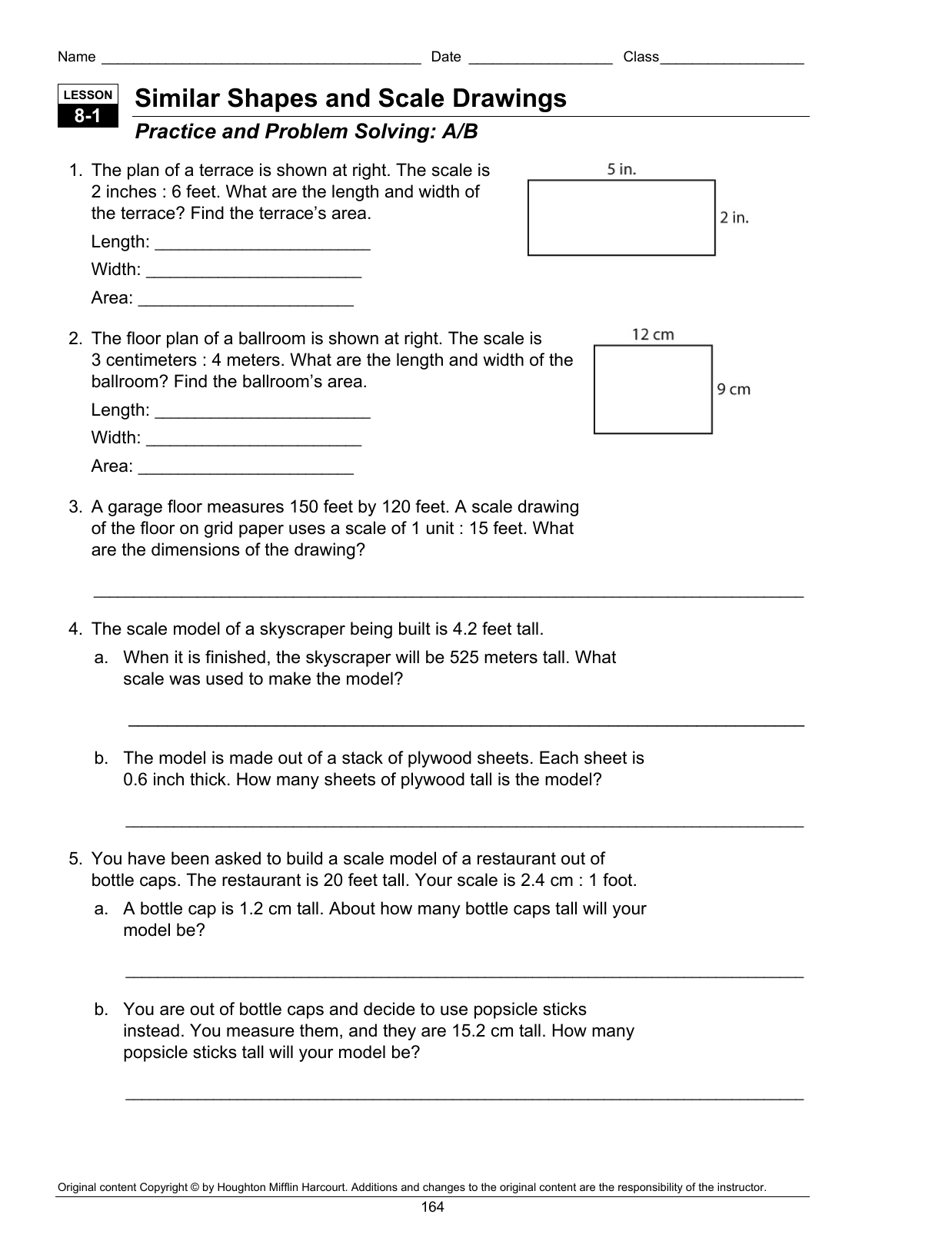 Similar Shapes and Scale Drawings Regarding Scale Drawings Worksheet 7th Grade