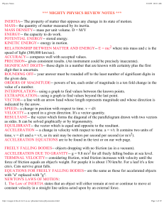 Physics Review for the Year Notes