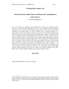 Working Paper Number 145 `Social Movements, Public Policy, and