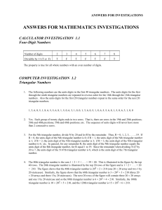 ANSWERS FOR MATHEMATICS INVESTIGATIONS