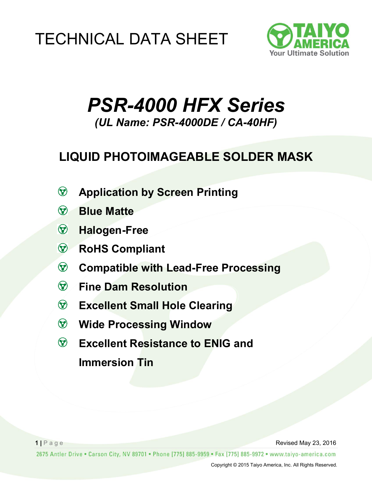 taiyo psr 4000 datasheet Taiyo america, inc library:: lpi solder mask.