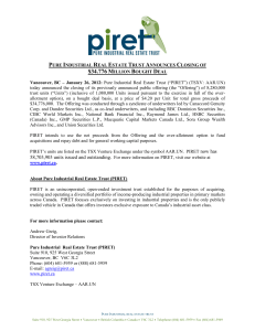 (“PIRET”) announces that it has filed today with the secu
