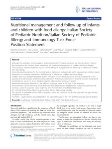 Nutritional management and follow up of infants and children with