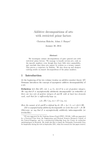 Additive decompositions of sets with restricted prime factors