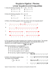 Keystone Algebra I Review Linear Equations and Inequalities