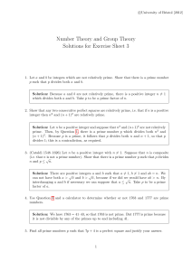 Number Theory and Group Theory Solutions for Exercise Sheet 3