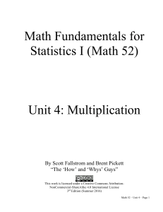 Math Fundamentals for Statistics I (Math 52) Unit 4: Multiplication