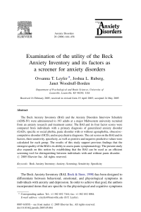 Examination of the utility of the Beck Anxiety Inventory and its factors