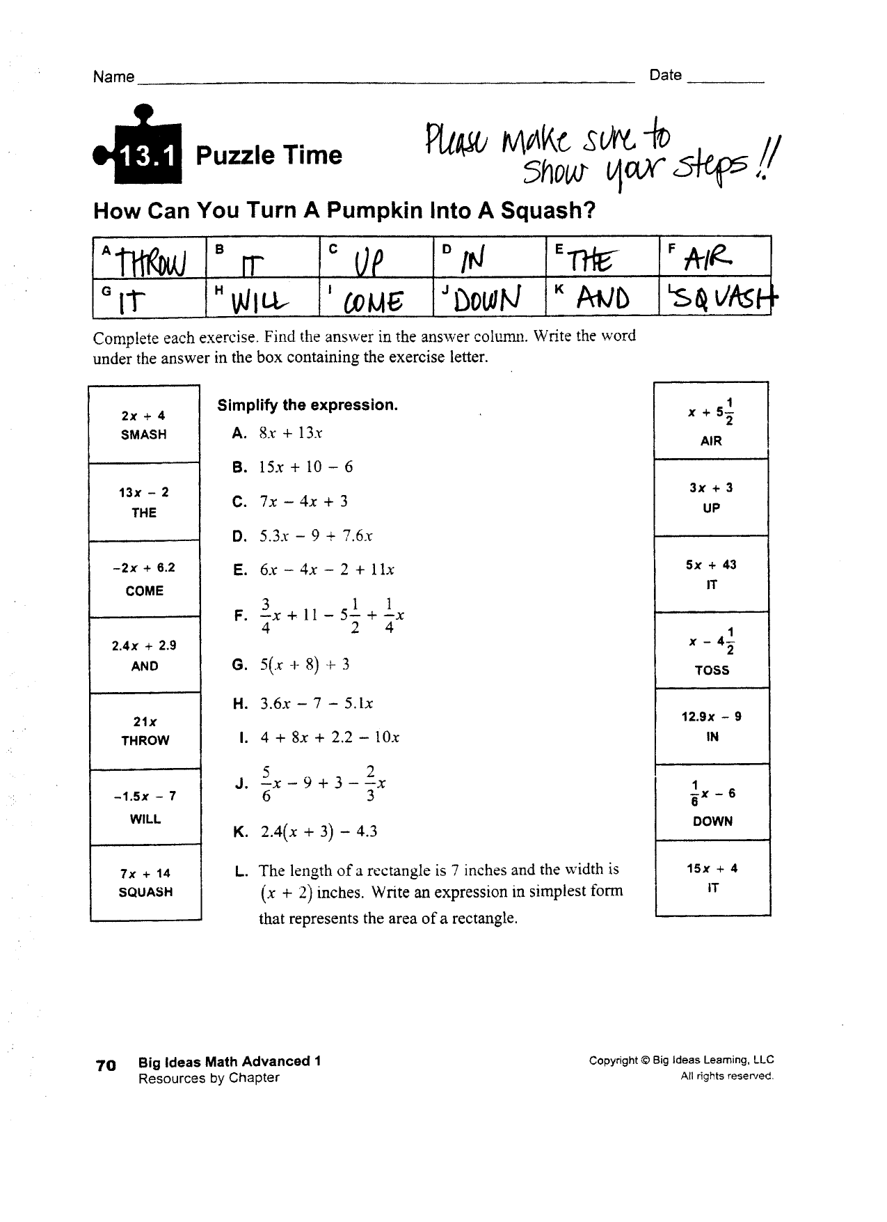 Big Ideas Math Green Assessment Book Answer Key