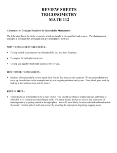 REVIEW SHEETS TRIGONOMETRY MATH 112