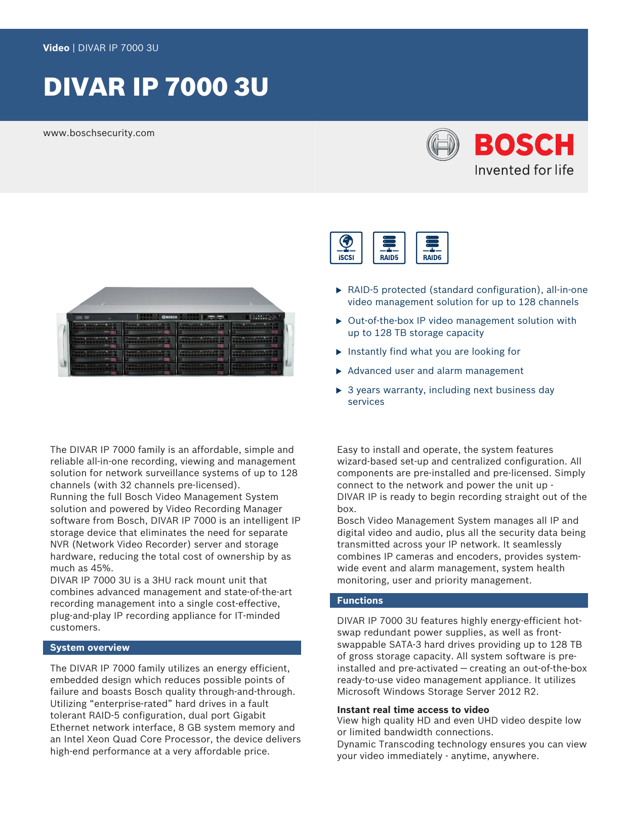 Divar Ip 7000 3u Bosch Security Systems