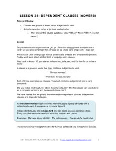 LESSON 26: DEPENDENT CLAUSES (ADVERB)