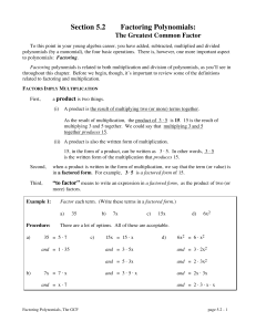 Section 5.2 Factoring Polynomials