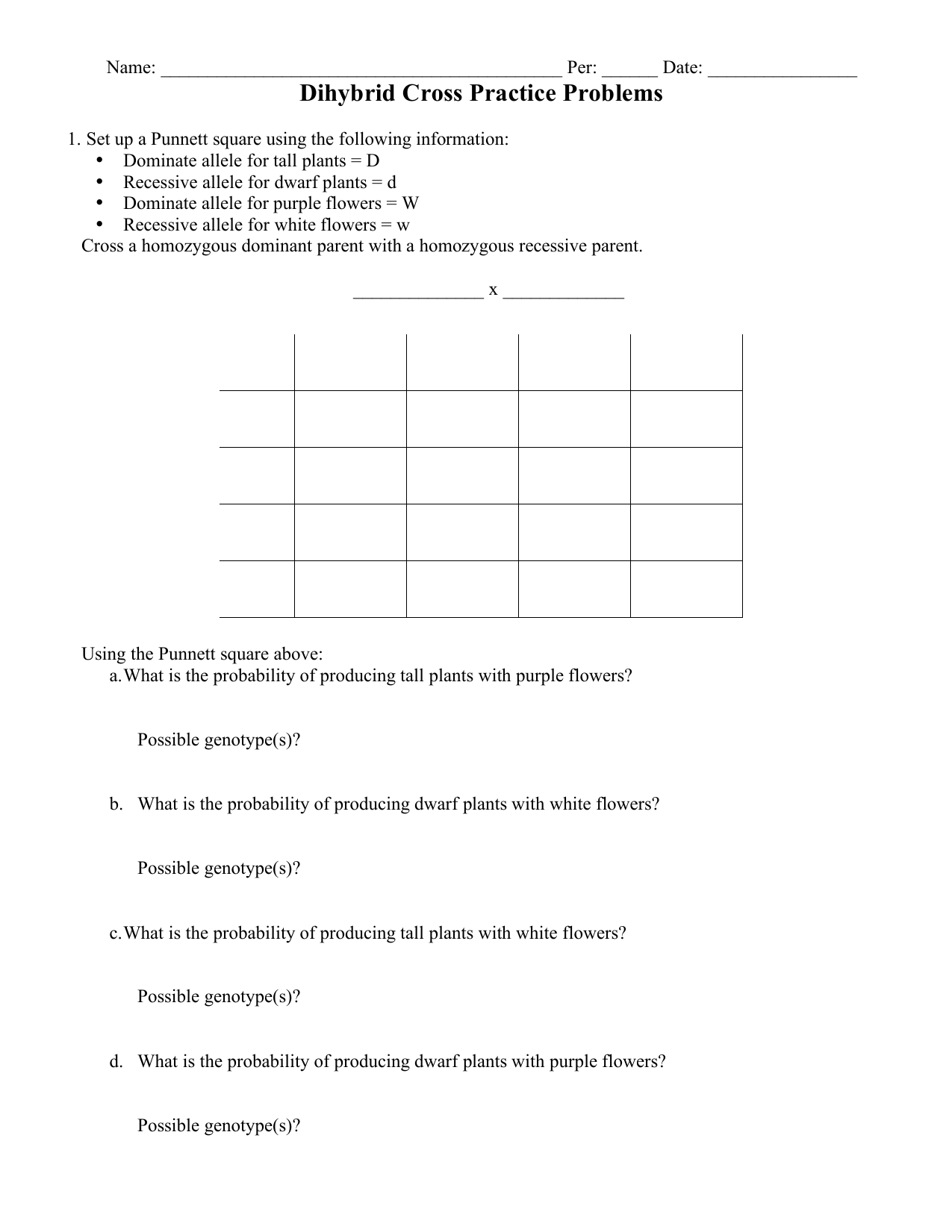 Dihybrid Cross Practice Problems