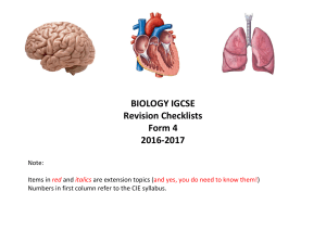 BIOLOGY IGCSE Revision Checklists Form 4 2016-2017