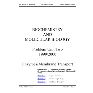 BIOCHEMISTRY AND MOLECULAR BIOLOGY Problem Unit Two