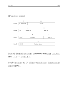 IP address format: Dotted decimal notation: 10000000 00001011
