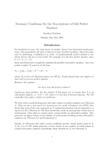 Necessary Conditions For the Non-existence of Odd Perfect Numbers