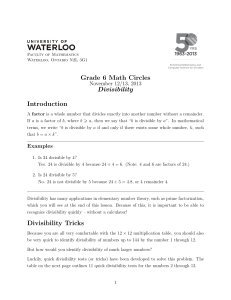 Grade 6 Math Circles Divisibility Introduction Divisibility Tricks