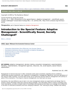 Introduction to the Special Feature: Adaptive Management