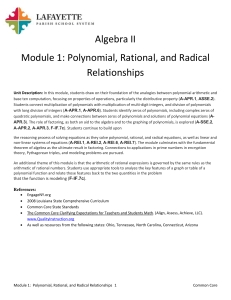 Algebra II Module 1: Polynomial, Rational, and Radical