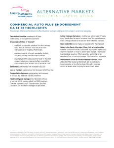 COMMERCIAL AUTO PLUS ENDORSEMENT CA 81 68 HIGHLIGHTS