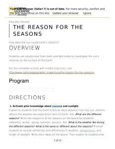 THE REASON FOR THE SEASONS OVERVIEW Program